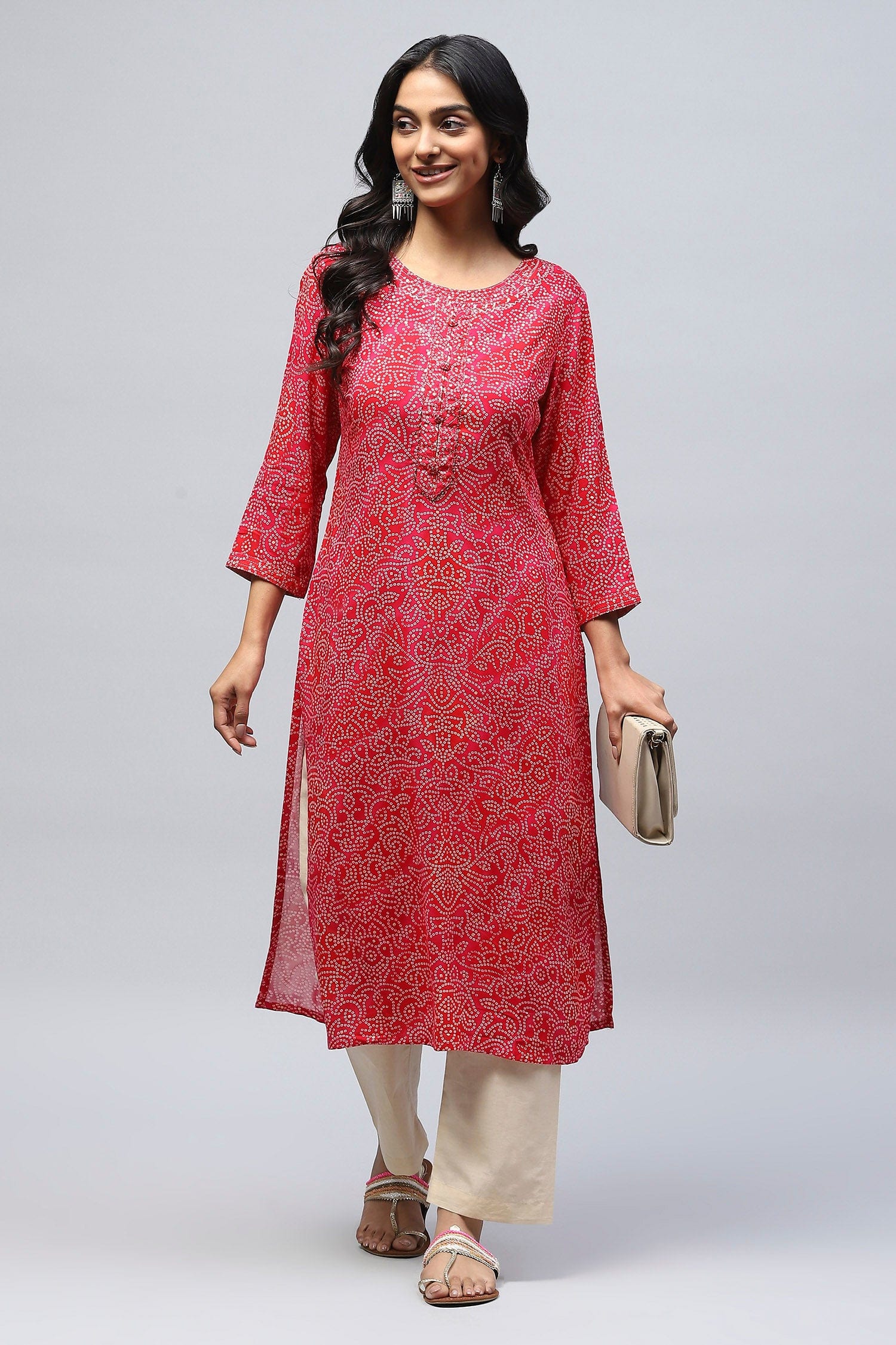 Magenta Pink Bandhani Muslin Printed Kurta for Women – Vibrant & Elegant - Qurbat