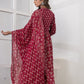 Maroon Printed Cotton Suit Set - Qurbat