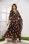 Midnight Floral Print Anarkali Suit Set - Qurbat