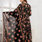 Midnight Floral Print Anarkali Suit Set - Qurbat