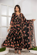 Midnight Floral Print Anarkali Suit Set - Qurbat
