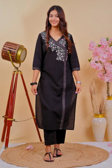Minimalist Embroidered Cotton Kurta Set – Timeless Style - Qurbat