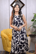 Monochrome Abstract Print Sleeveless Kurta Set (2PC) - Premium Cotton - Qurbat