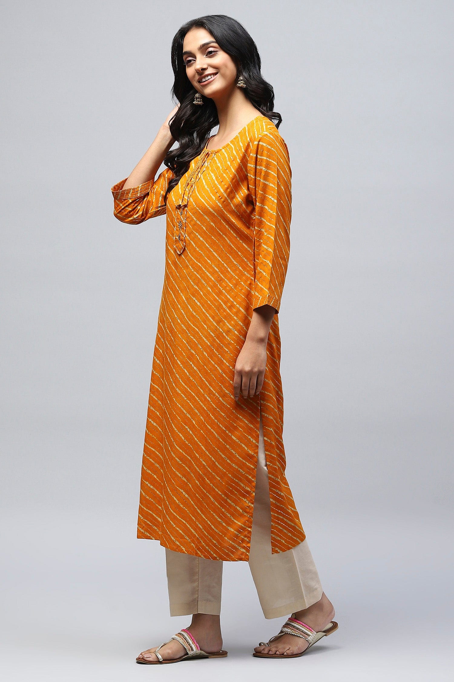 Mustard Bandhani Print Kurta - Qurbat