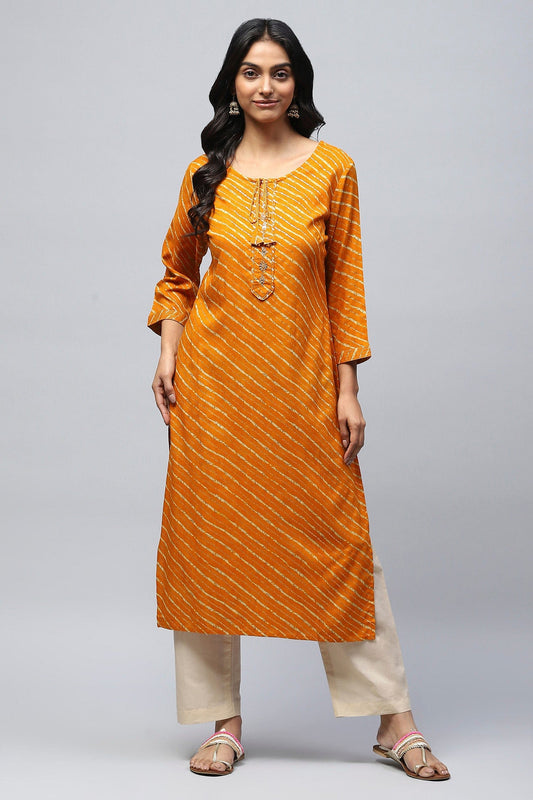 Mustard Bandhani Print Kurta - Qurbat