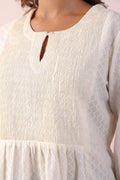 Off White Cotton Jacquard Kurti - Qurbat