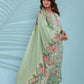 Pastel Green Floral Printed Cotton Suit Set with Embellished Neckline & Dupatta - Qurbat