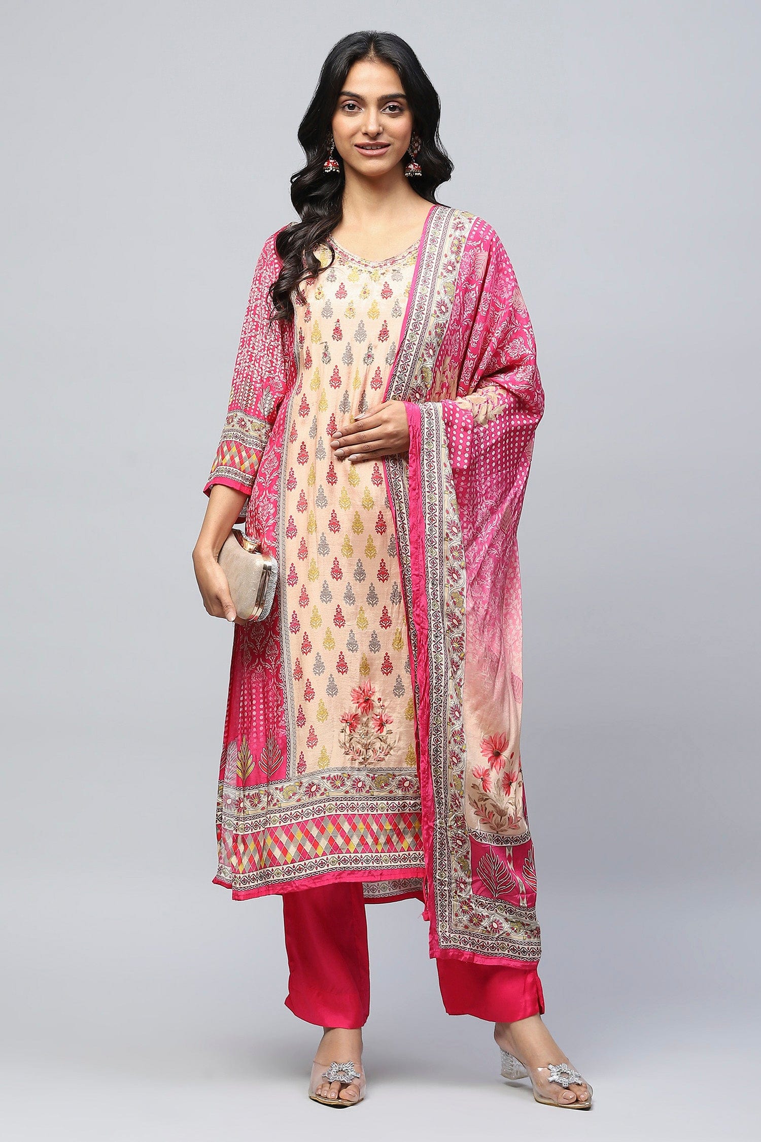 Pink Digital Print Suit Set for Women – Chic & Contemporary - Qurbat