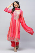 Pink Digital Print Suit Set for Women with Zari Embroidery - Qurbat