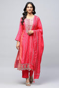Pink Digital Print Suit Set for Women with Zari Embroidery - Qurbat