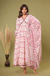 Pink Floral Printed Suit Set With Neck Embroidery - Qurbat