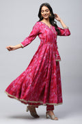 Pink Muslin Angrakha Printed Suit Set for Women - Qurbat