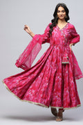 Pink Muslin Angrakha Printed Suit Set for Women - Qurbat