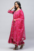 Pink Muslin Angrakha Printed Suit Set for Women - Qurbat