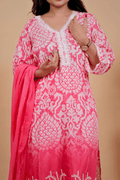 Pink Ombre Kurta Set with Threadwork & Lace Neckline - Qurbat