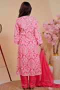 Pink Ombre Kurta Set with Threadwork & Lace Neckline - Qurbat