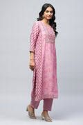 Pink printed suit set with mirror work – Elegant & Traditional - Qurbat