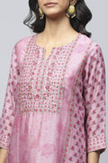 Pink printed suit set with mirror work – Elegant & Traditional - Qurbat