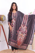 Premium Black Muslin 3 - Piece Suit with Intricate Ethnic Prints - Qurbat