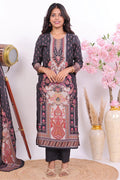 Premium Black Muslin 3 - Piece Suit with Intricate Ethnic Prints - Qurbat