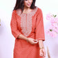 Premium Cotton Rust Suit with Traditional Embroidery & Bandhani Print Dupatta - Qurbat