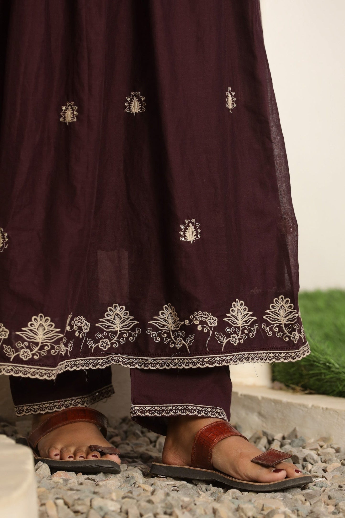 Purple Embroidered Cotton Suit Set - Qurbat
