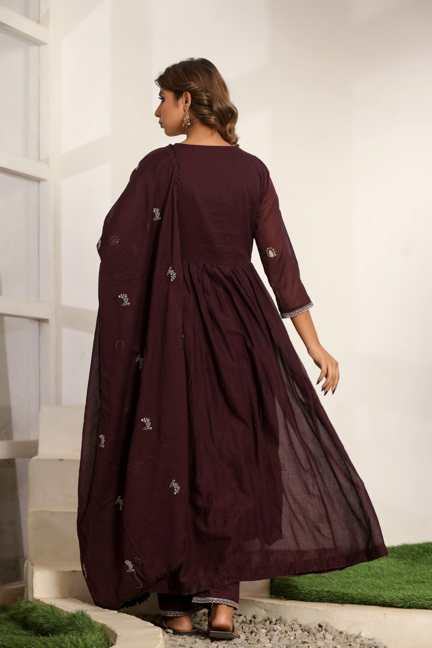 Purple Embroidered Cotton Suit Set - Qurbat