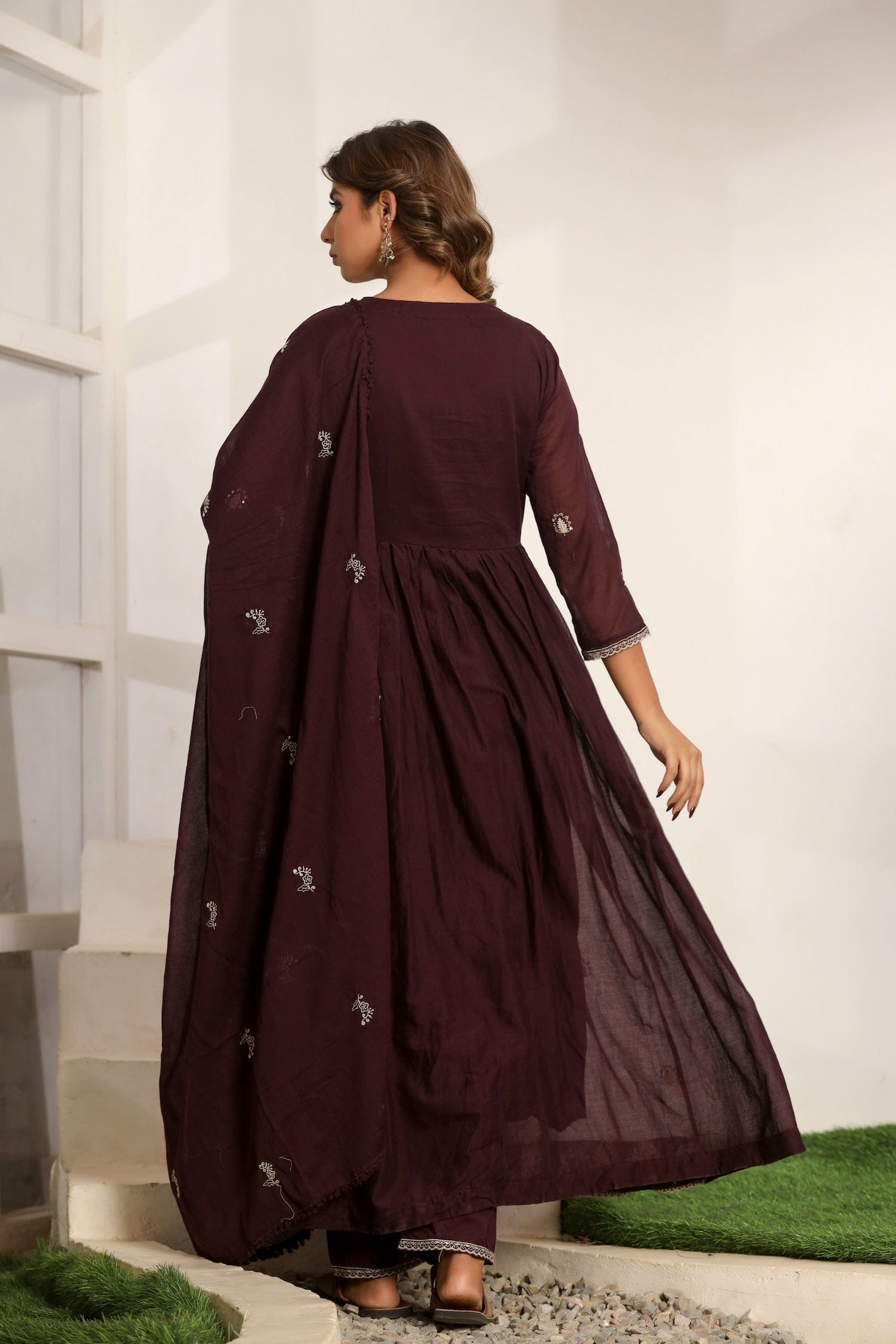 Purple Embroidered Cotton Suit Set - Qurbat