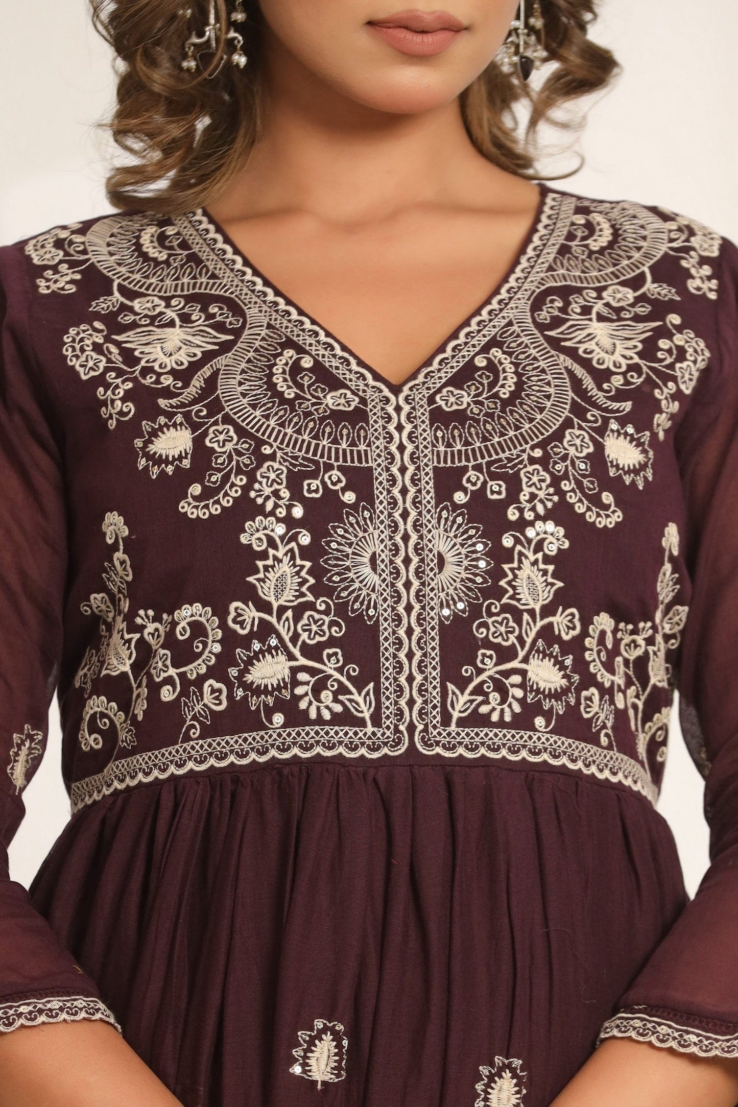 Purple Embroidered Cotton Suit Set - Qurbat