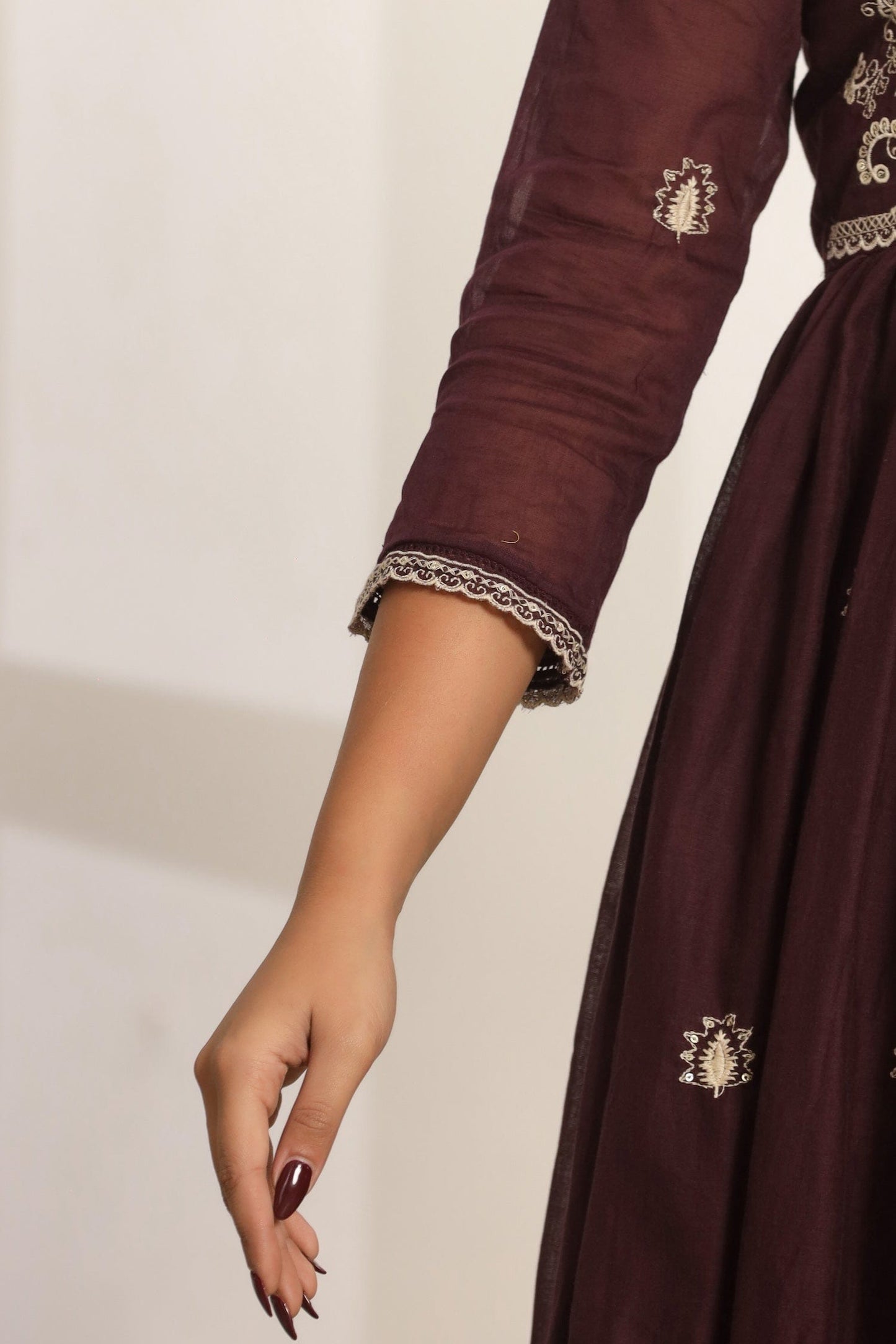 Purple Embroidered Cotton Suit Set - Qurbat