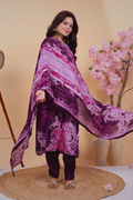 Qurbat Signature Muslin Suit – Plum Perfection in Every Thread - Qurbat