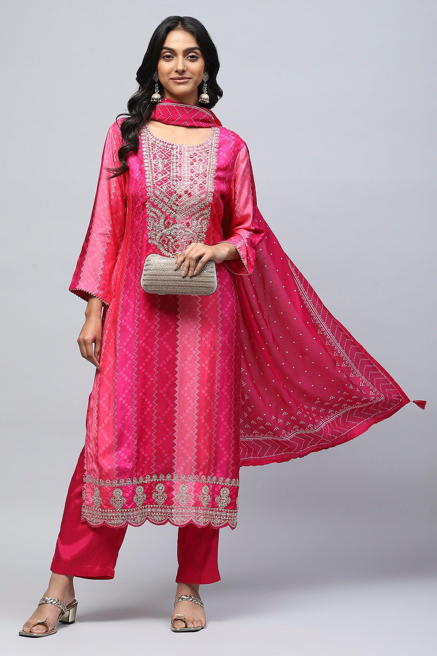 Rani Digital Print Suit Set for Women with Zari Embroidery - Qurbat