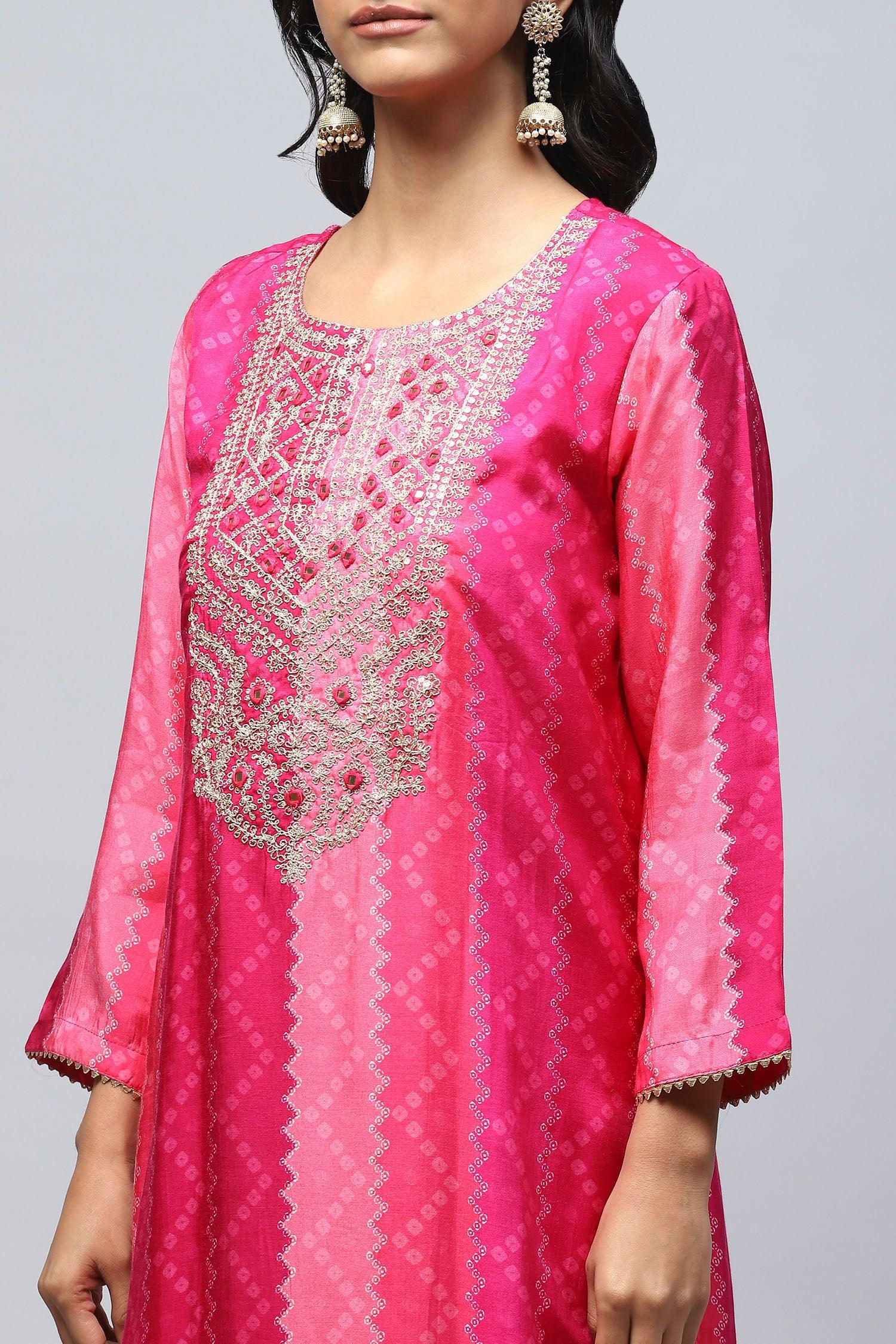 Rani Digital Print Suit Set for Women with Zari Embroidery - Qurbat