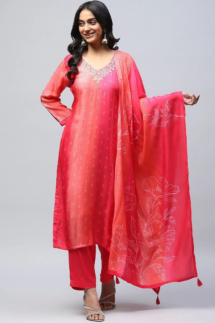 Rani Digital Print with Neck Embroidered Suit Set for Women – Vibrant & Elegant - Qurbat