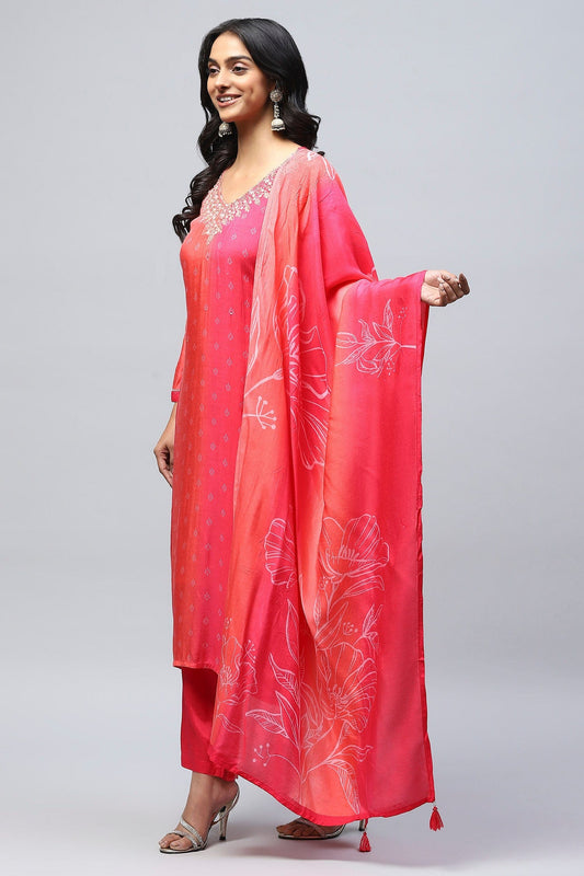 Rani Digital Print with Neck Embroidered Suit Set for Women – Vibrant & Elegant - Qurbat
