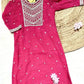 Rani Pink Festive Striped Suit Set with Intricate Gota Embroidery - Qurbat