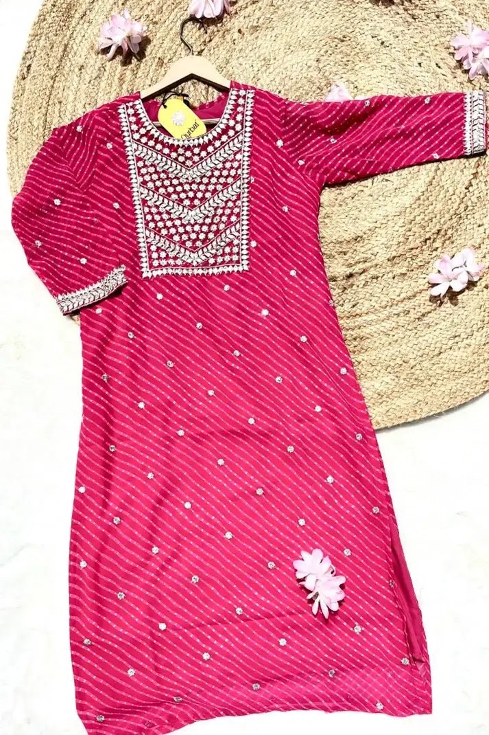 Rani Pink Festive Striped Suit Set with Intricate Gota Embroidery - Qurbat