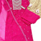 Rani Pink Festive Striped Suit Set with Intricate Gota Embroidery - Qurbat