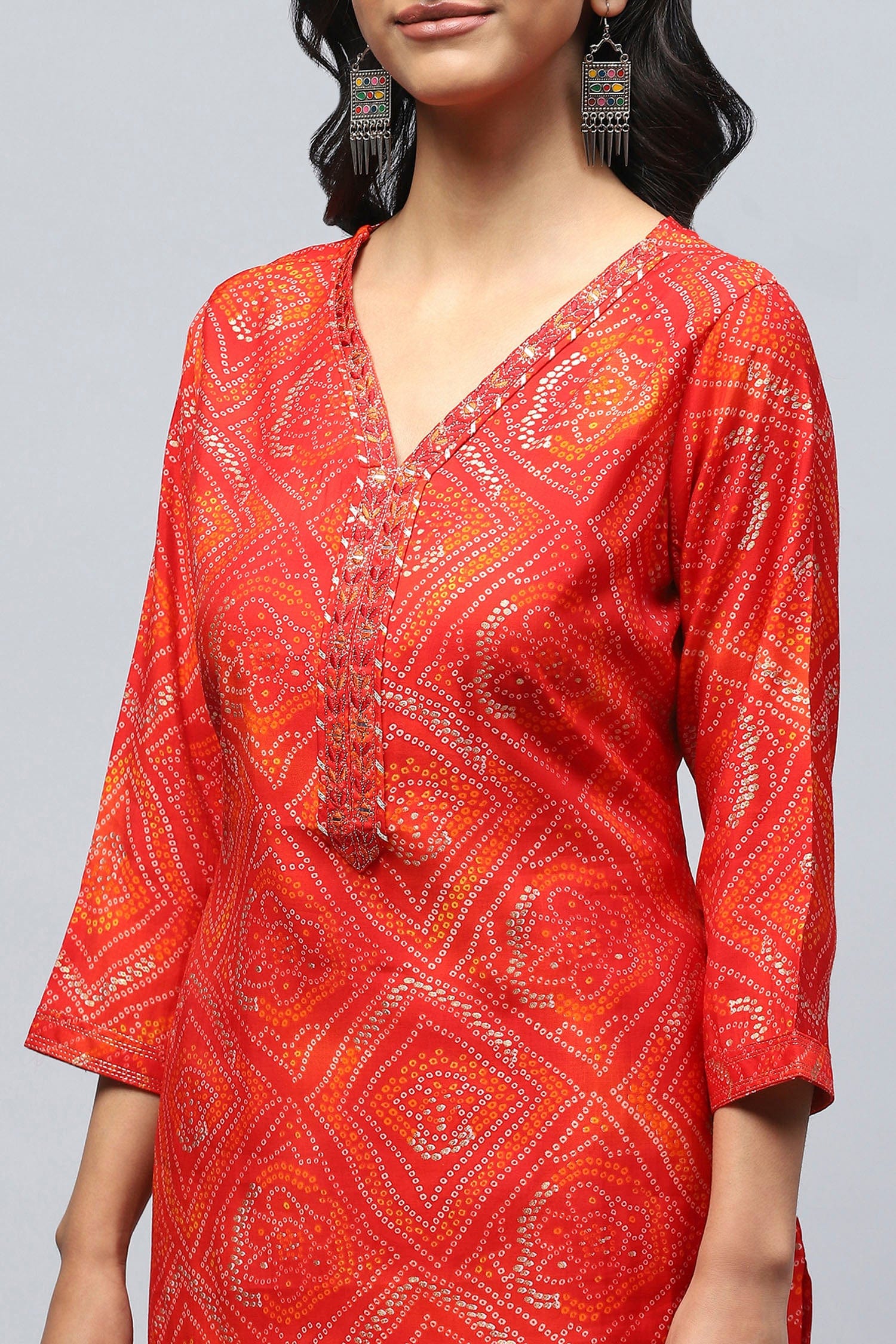 Red Bandhani Muslin Printed Kurta for Women – Traditional & Stylish - Qurbat