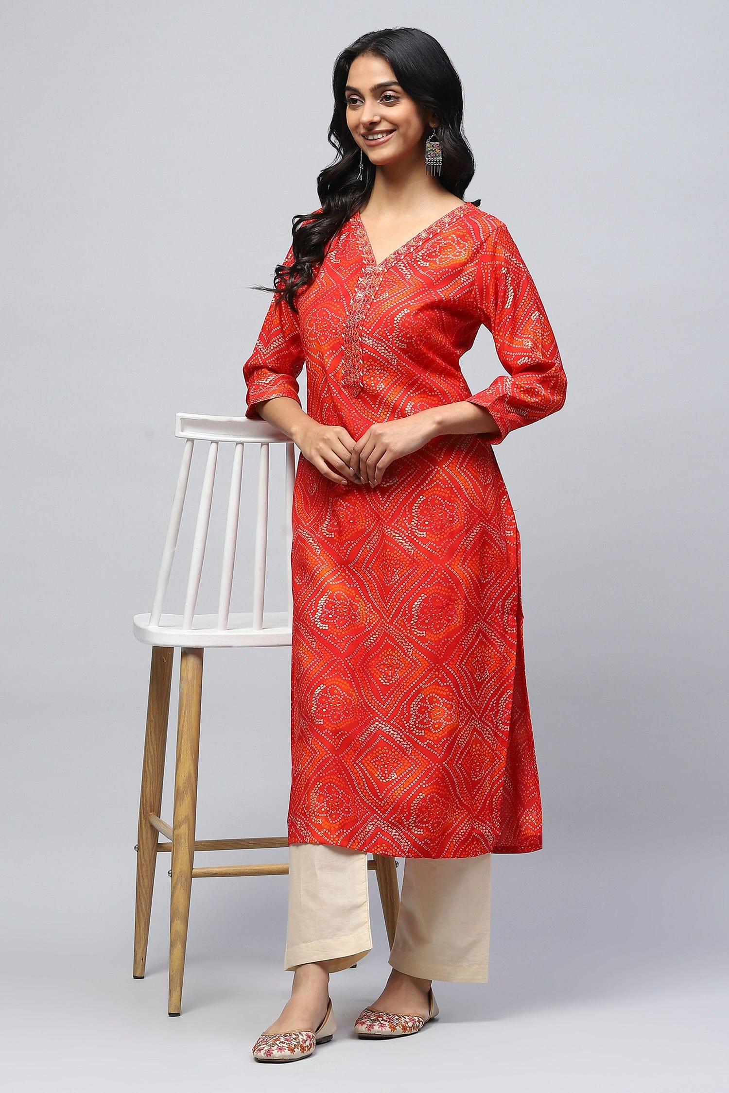 Red Bandhani Muslin Printed Kurta for Women – Traditional & Stylish - Qurbat