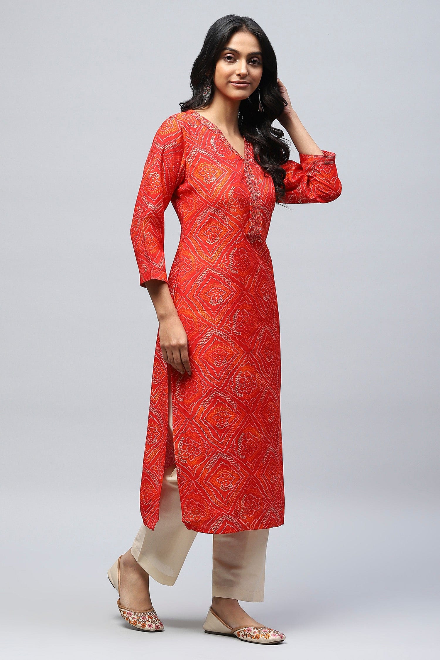 Red Bandhani Muslin Printed Kurta for Women – Traditional & Stylish - Qurbat