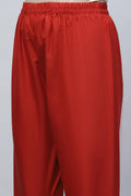 Red Printed Suit Set for Women with Hand Embroidery - Qurbat