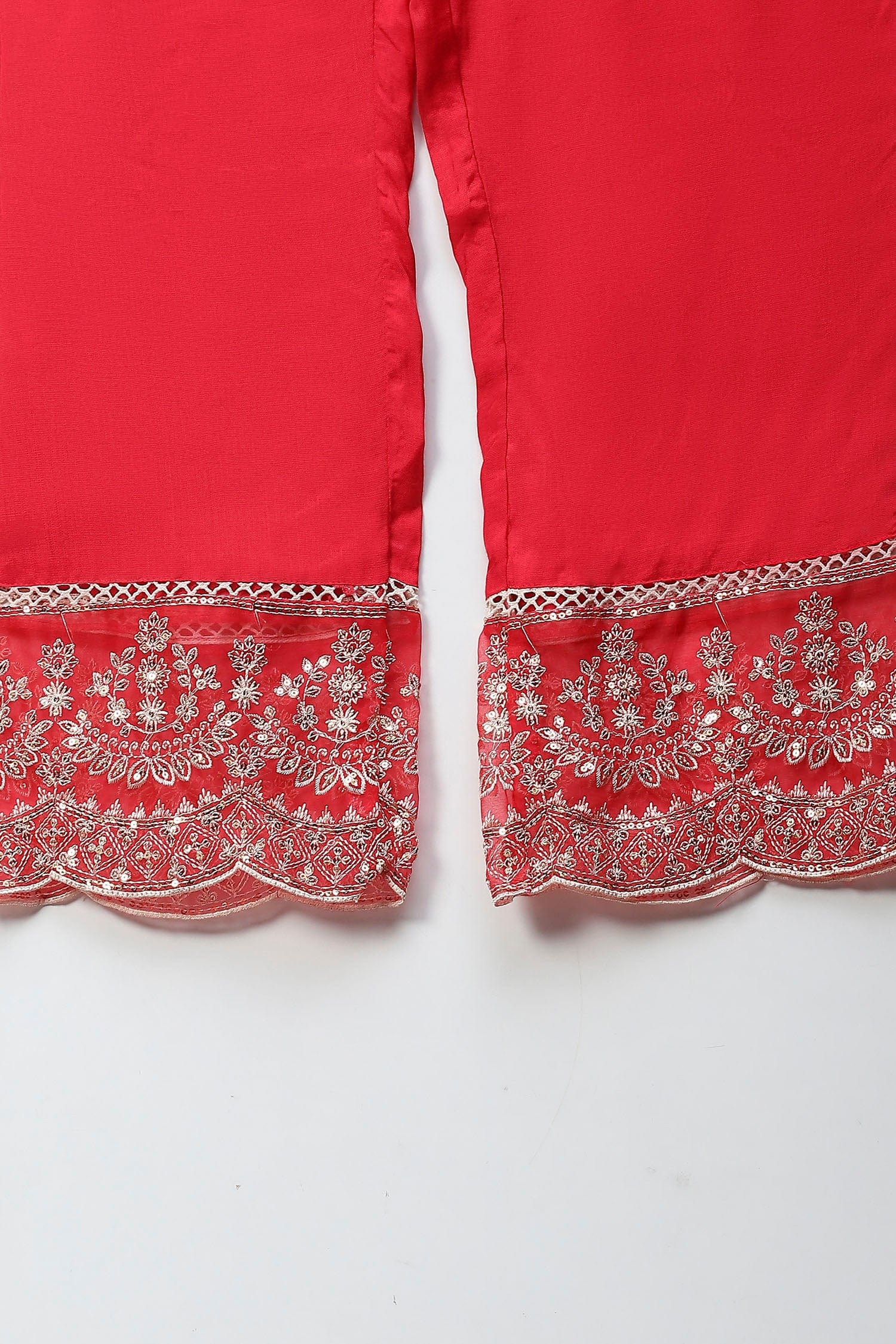 Red Rayon Printed Suite Set For Women - Qurbat