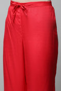 Red Rayon Printed Suite Set For Women - Qurbat