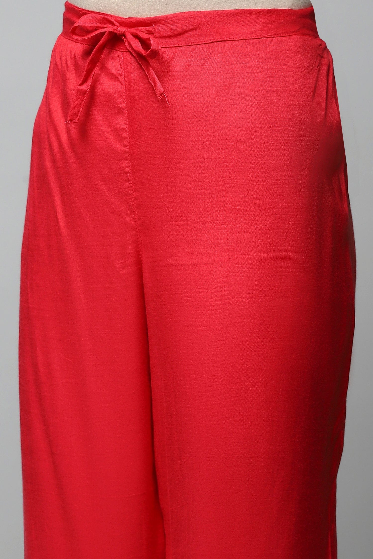 Red Rayon Printed Suite Set For Women - Qurbat
