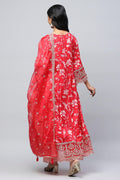 Red Rayon Printed Suite Set For Women - Qurbat