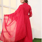 Crimson Red Embroidered Anarkali Suit Set with Dupatta