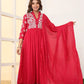 Crimson Red Embroidered Anarkali Suit Set with Dupatta
