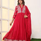 Crimson Red Embroidered Anarkali Suit Set with Dupatta