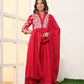 Crimson Red Embroidered Anarkali Suit Set with Dupatta